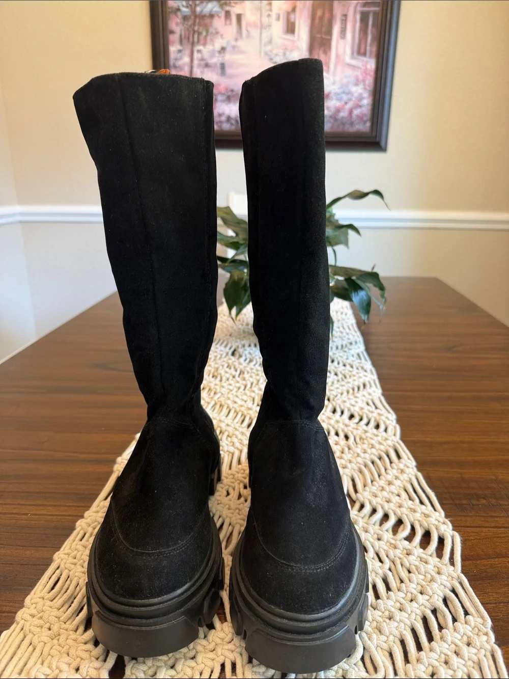 FARM Rio Black Suede-Look Chunky Platform Over-the-Knee Boots